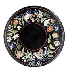 16 Inches Round Marble Coffee Table Top Semi Precious Stone Inlay Work Bar Table