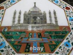 16 Inches White Marble Bar Table Taj Mahal Replica Inlay Work Coffee Table Top