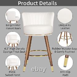24 Swivel Counter Stools with Backrest Upholstered PU Leather Bar Stools White