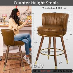 24 Swivel PU Leather Bar Stools Upholstered Brown Bar Chair for Kitchen Island