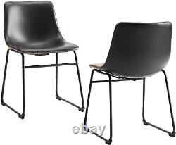 2 Pcs Black 18 Counter Height Bar Stools Leather Barstools Modern Bar Chairs