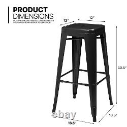 30Black 4 PACK STACKABLE METAL STOOL Home Kitchen Counter Bar Table Iron Seat