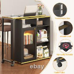 360° Foldable Rotating Double-Sided Bar Cabinet, with Power Station & LED Light