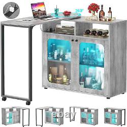 360° Foldable Rotating Double-Sided Bar Cabinet, with Power Station & LED Light