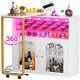 360° Rotating Home Wine Bar Cabinet, With Wine Rack & Storage, Led & Outlets, White