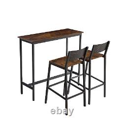 3 Piece Bar Table Set Counter Height Kitchen Pub Table with 2 Bar Stool Brown New