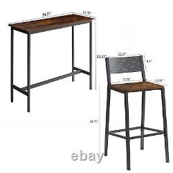 3 Piece Bar Table Set Counter Height Kitchen Pub Table with 2 Bar Stool Brown New