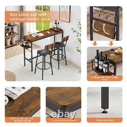 3 Piece Bar Table Set Counter Height Kitchen Pub Table with 2 Bar Stool Brown US