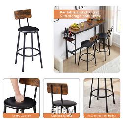 3 Piece Bar Table Set Counter Height Kitchen Pub Table with 2 Bar Stool Brown US