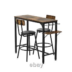 3 Piece Bar Table Set Counter Height Kitchen Pub Table with 2 Bar Stools Brown