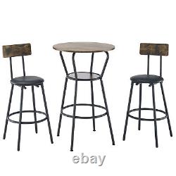 3 Piece Bar Table Set Counter Height Kitchen Table with 2 Upholstered Stool Brown
