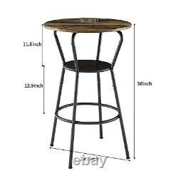 3 Piece Bar Table Set Counter Height Kitchen Table with 2 Upholstered Stool Brown