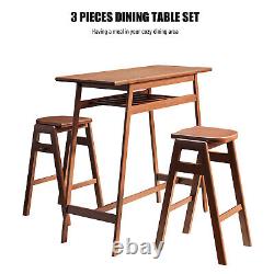 3 Piece Dining Set Retro Bar Table High Stool with Shelf and Hooks for Home Bar
