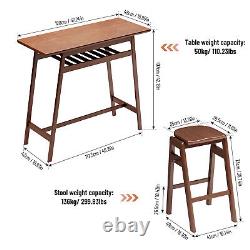 3 Piece Dining Set Retro Bar Table High Stool with Shelf and Hooks for Home Bar