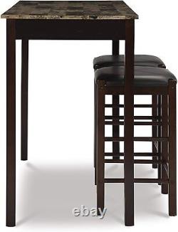 3 Piece Marble Table Stool Pub Bar Set Wood Chairs 42 x 22 x 36 Home Bistro