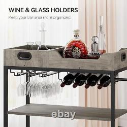 3 Tier Bar Carts for The Home, Bar Cart with Wheels, Two Portable Retro Grey