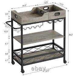 3 Tier Bar Carts for The Home, Bar Cart with Wheels, Two Portable Retro Grey