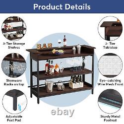 3 Tier Home Bar Unit Liquor Bar Table with Stemware Rack & Wine Storage Shelf