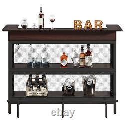 3 Tier Home Bar Unit Liquor Bar Table with Stemware Rack & Wine Storage Shelf