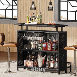 3 Tier Home Pub Bar Table with Stemware Rack Storage Shelves Liquor Wine Bar Table