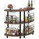 3-tier Liquor Bar Cabinet Home Kitchen Bar Unit With Sheles & Wine Glasses Holder