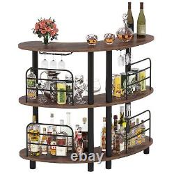 3-Tier Liquor Bar Cabinet Home Kitchen Bar Unit with Sheles & Wine Glasses Holder