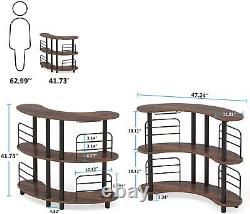 47 Bar Table with Glasses Holder & 4 Front Guard Rails for Home/Kitchen/Bar/Pub