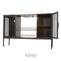 47 Industrial Bar Cabinet Wine Bar Table with Wine Rack for Liquor & Glasses US