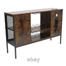 47 Industrial Bar Cabinet Wine Bar Table with Wine Rack for Liquor & Glasses US