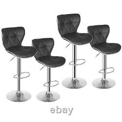 4 Pcs Shell Back Bar Stool Metal PU 37-45.5 Height Adjustable Chairs, Black