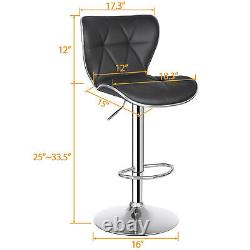 4 Pcs Shell Back Bar Stool Metal PU 37-45.5 Height Adjustable Chairs, Black