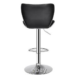 4 Pcs Shell Back Bar Stool Metal PU 37-45.5 Height Adjustable Chairs, Black