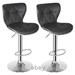 4 Pcs Shell Back Bar Stool Metal PU 37-45.5 Height Adjustable Chairs, Black