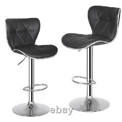 4 Pcs Shell Back Bar Stool Metal PU 37-45.5 Height Adjustable Chairs, Black