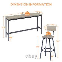4 Piece Bar Table Set Counter Height Kitchen Pub Table with 3 Bar Stool Gray US
