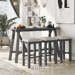 4 Piece Bar Table Set Kitchen Dining Table with 3 Bar Stools Gray/Dark Walnut