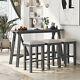 4 Piece Bar Table Set Kitchen Dining Table With 3 Bar Stools Gray/dark Walnut