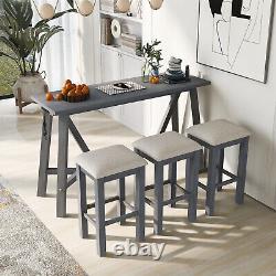 4 Piece Bar Table Set Kitchen Dining Table with 3 Bar Stools Gray/Dark Walnut