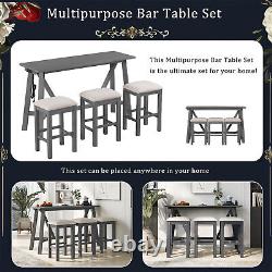 4 Piece Bar Table Set Kitchen Dining Table with 3 Bar Stools Gray/Dark Walnut