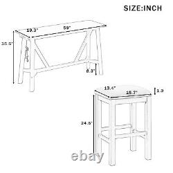 4 Piece Bar Table Set Kitchen Dining Table with 3 Bar Stools Gray/Dark Walnut