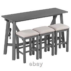 4 Piece Bar Table Set Kitchen Dining Table with 3 Bar Stools Gray/Dark Walnut