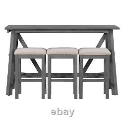 4 Piece Bar Table Set Kitchen Dining Table with 3 Bar Stools Gray/Dark Walnut