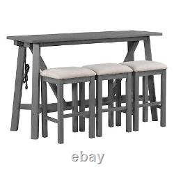 4 Piece Bar Table Set Kitchen Dining Table with 3 Bar Stools Gray/Dark Walnut