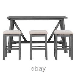 4 Piece Bar Table Set Kitchen Dining Table with 3 Bar Stools Gray/Dark Walnut