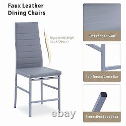 4pcs Gray Faux Leather Dining Chairs Footrest Bar Metal Legs Dining Room Kitchen