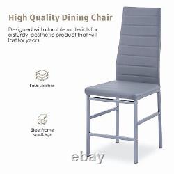 4pcs Gray Faux Leather Dining Chairs Footrest Bar Metal Legs Dining Room Kitchen