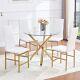 4x White Faux Leather Dining Chairs & Round Clear Glass Dining Table Golden Legs