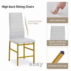 4x White Faux Leather Dining Chairs & Round Clear Glass Dining Table Golden Legs