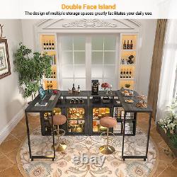 59 Foldable Rotating Home Bar Cabinet, with Power Station and LED Light, Grey