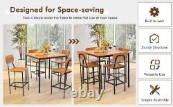 5 Pcs Industrial Kitchen Dining Table Set Home Counter Height Table 4 Bar Stools